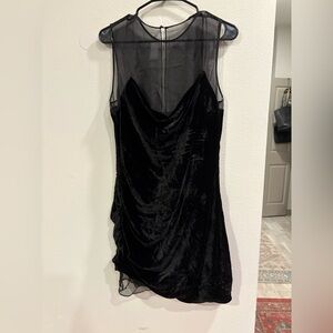 Cushnie Black Velvet & Sheer Silk Dress Size 10 Draped Cocktail Evening Dress